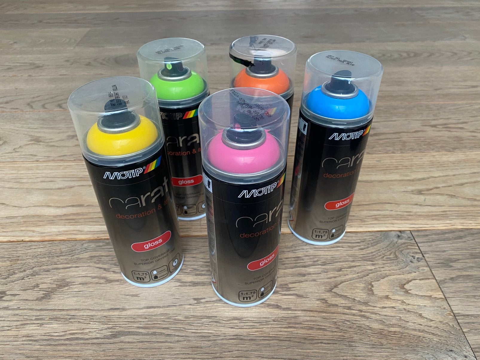 Acryl lak verf spuitbussen set van 5 kleuren, Bricolage & Construction, Peinture, Vernis & Laque, Enlèvement, Bleu, Laque