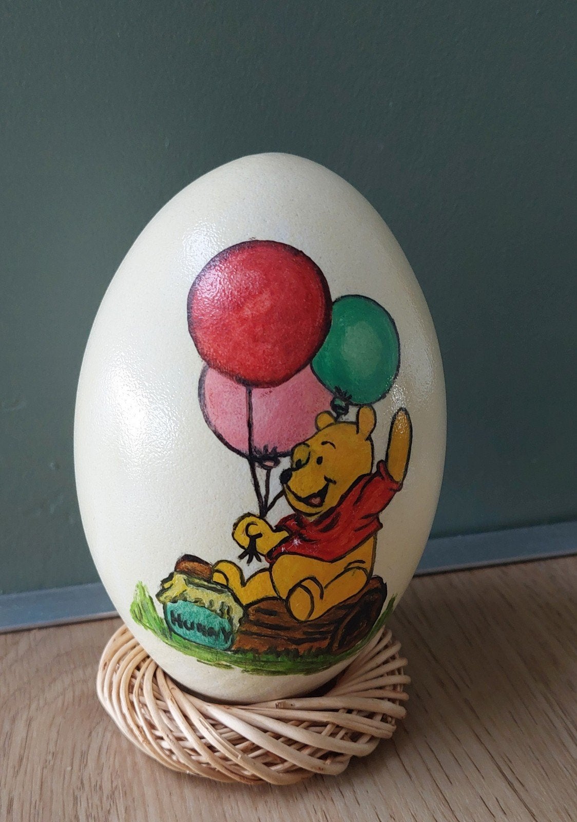 Handgeschilderd struisvogelei Winnie the Pooh, Huis en Inrichting, Ophalen, Zo goed als nieuw