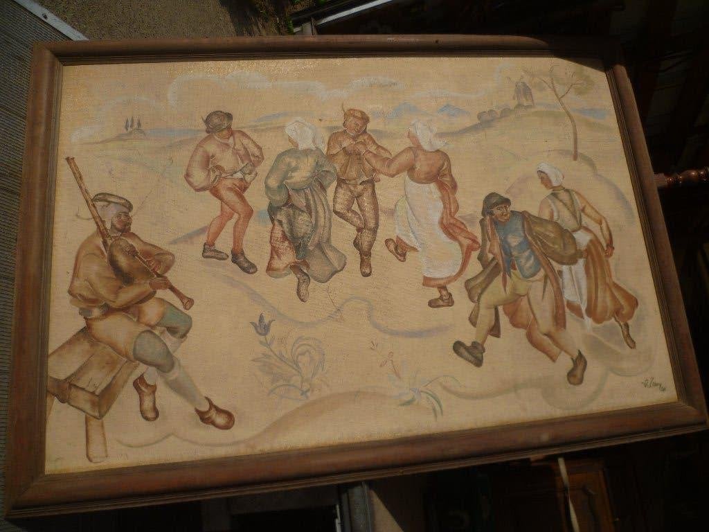 GROOTE  SCHILDERIJ ONGEVEER 200CM BREEDTE, Antiek en Kunst, Ophalen