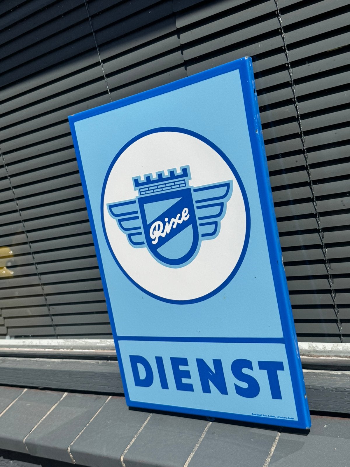 RIXE dienst oud emaille reclamebord, Verzamelen, Ophalen of Verzenden, Gebruikt, Reclamebord