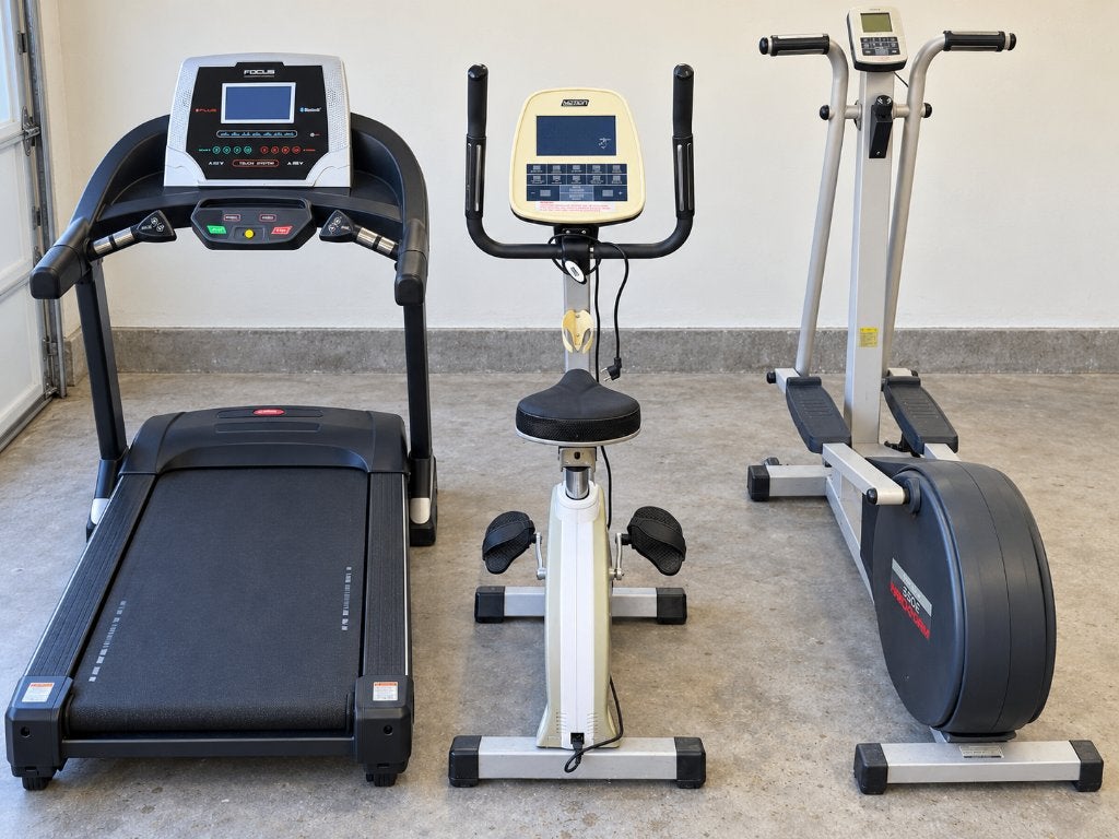 Complete homegym: loopband, hometrainer en crosstrainer, Enlèvement, Utilisé, Autres matériaux, Vélo elliptique
