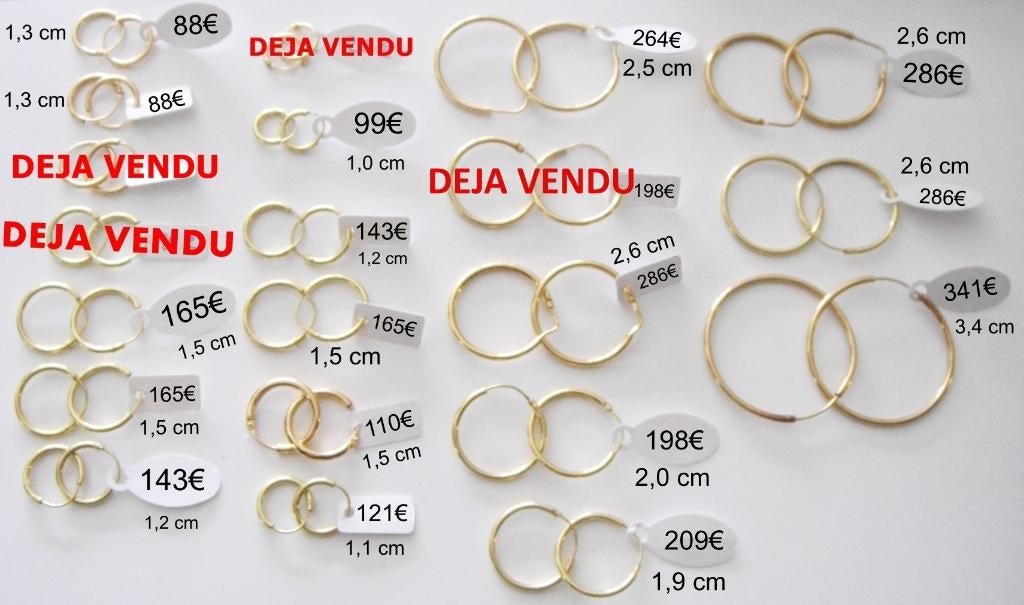 Boucles d'oreille Créoles simples fines or jaune 18K NEUVES, Handtassen en Accessoires, Oorbellen, Hangers, Geel, Nieuw, Ophalen of Verzenden