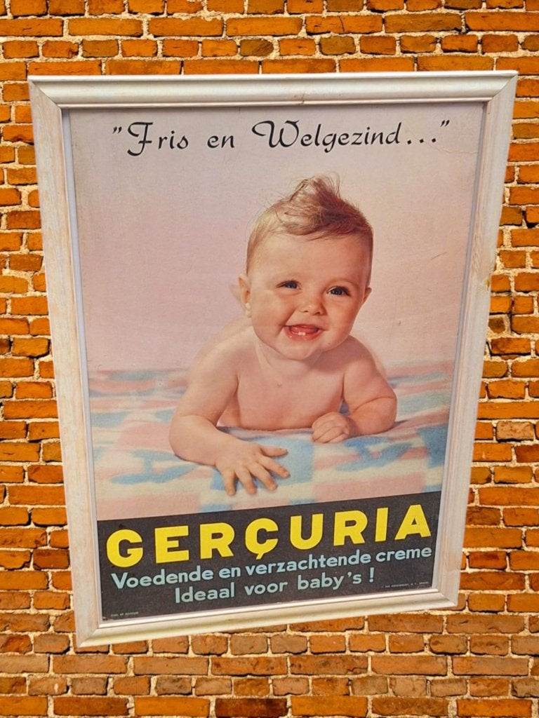 Oude reclame op karton van Gerçuria, baby creme👶, Verzamelen, Ophalen of Verzenden, Gebruikt, Reclamebord