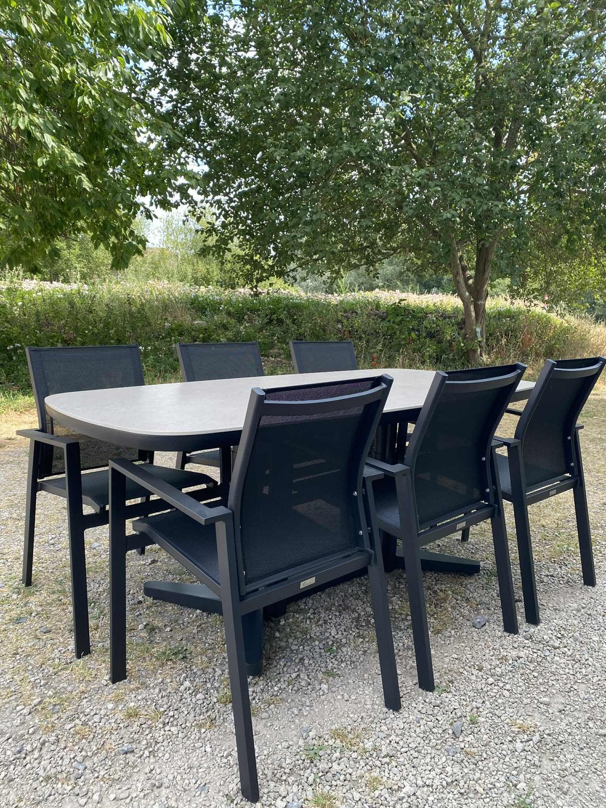 Nieuw! Complete tuinset keramische tafel met 6 tuinstoelen, Tuin en Terras, Ophalen, Zo goed als nieuw