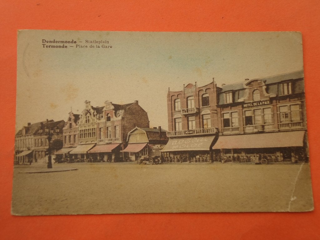 Dendermonde - Termonde Statieplein, Verzamelen, Postkaarten | België, Ophalen of Verzenden, 1920 tot 1940, Gelopen, Oost-Vlaanderen