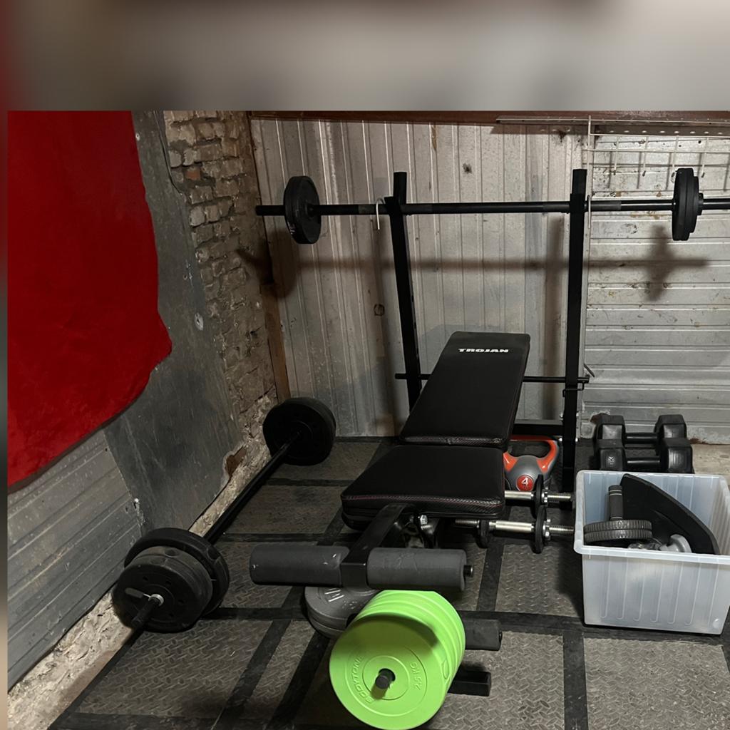 Bench press met extra gewichten, Ophalen, Zo goed als nieuw, Benen