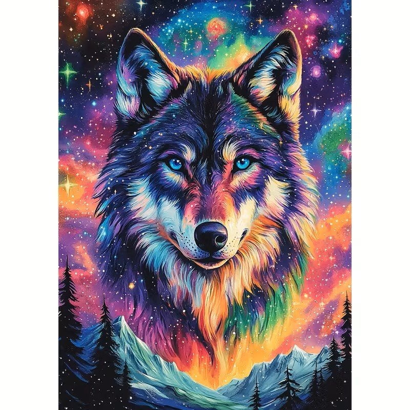 40x30cm Diamond Painting gekleurde wolf (vierkant) nr 147, Ophalen of Verzenden, Nieuw, Dieren, Diamond painting