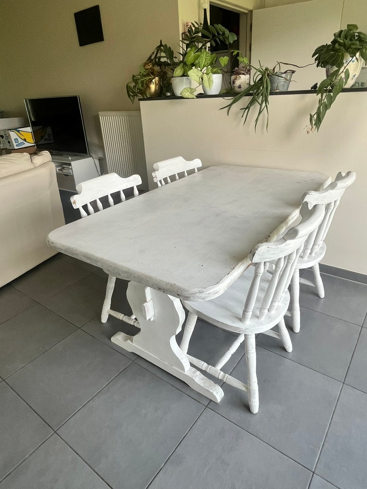 Landelijke tafel met 4 stoelen, Huis en Inrichting, Ophalen, Gebruikt, 100 tot 150 cm, 150 tot 200 cm