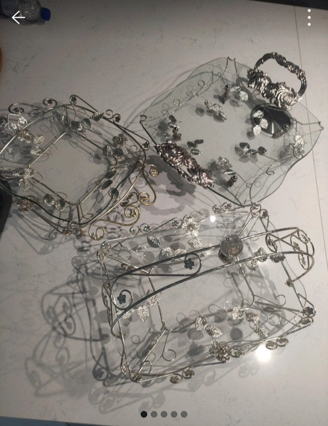3x Luxe Serveerschalen / Fruitschalen Glas + Metaal met Bloe, Ophalen