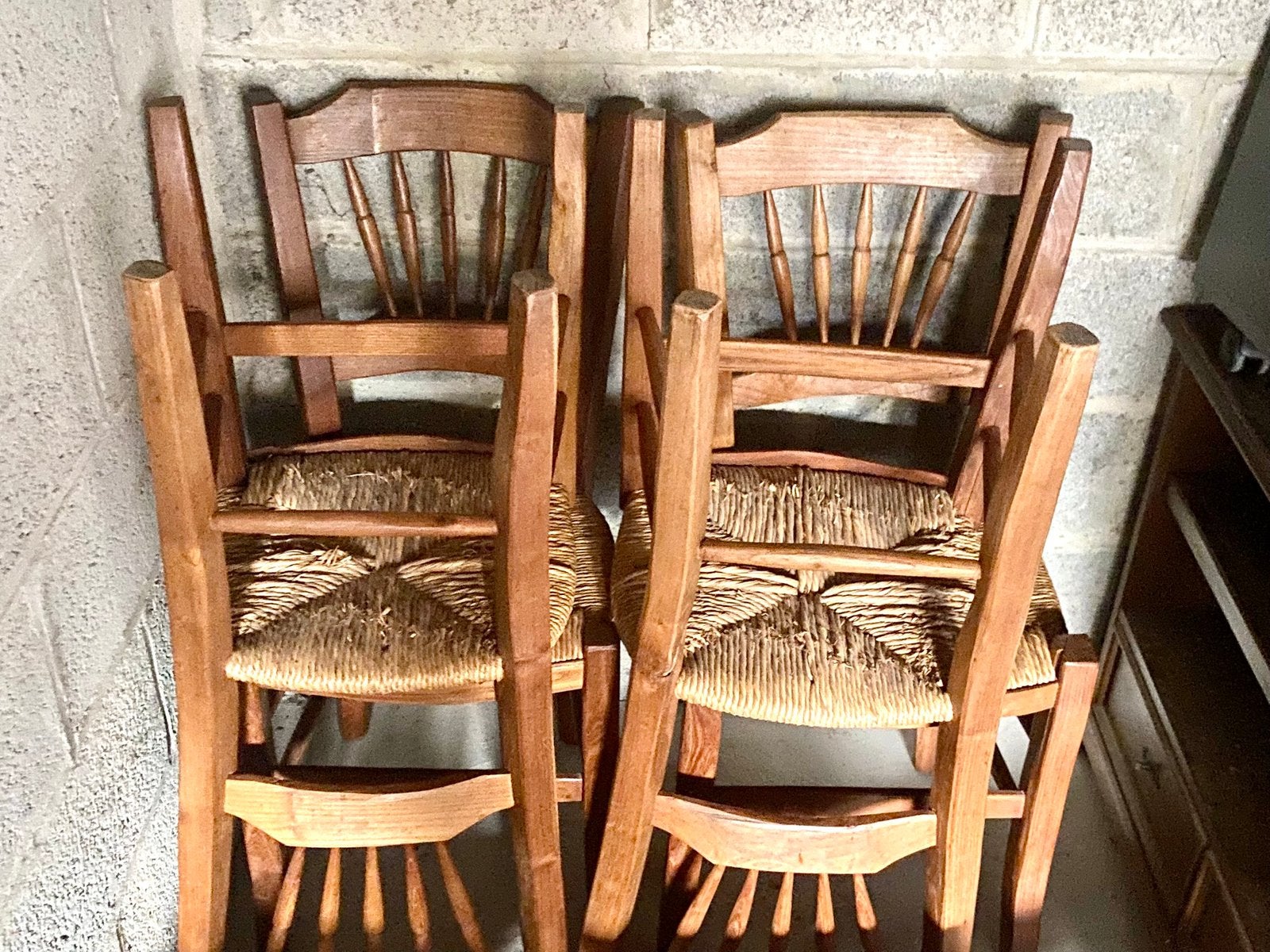 Chaises en bois et assise en paille (lot de 6), Maison & Meubles, Rustique ou campagnard, Brun, Enlèvement, Bois