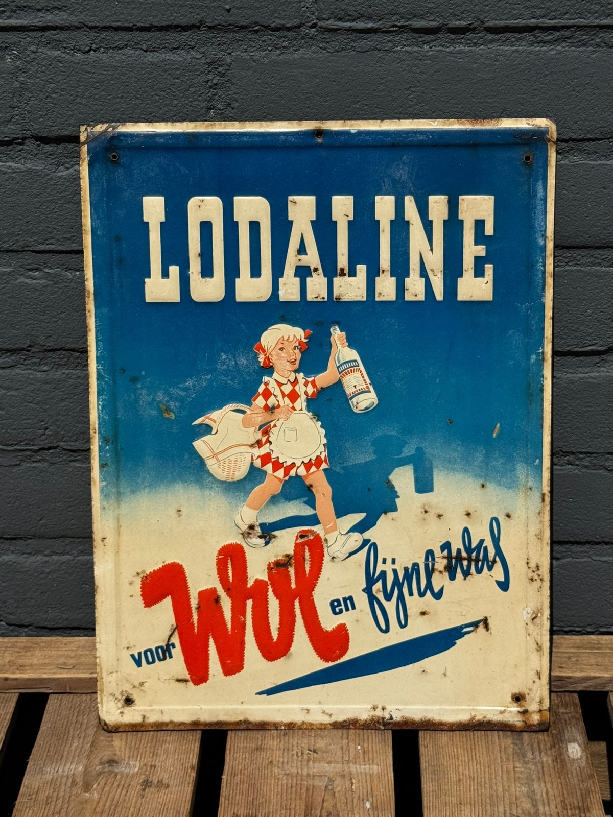 LODALINE oud reclamebord, Ophalen of Verzenden, Gebruikt, Reclamebord