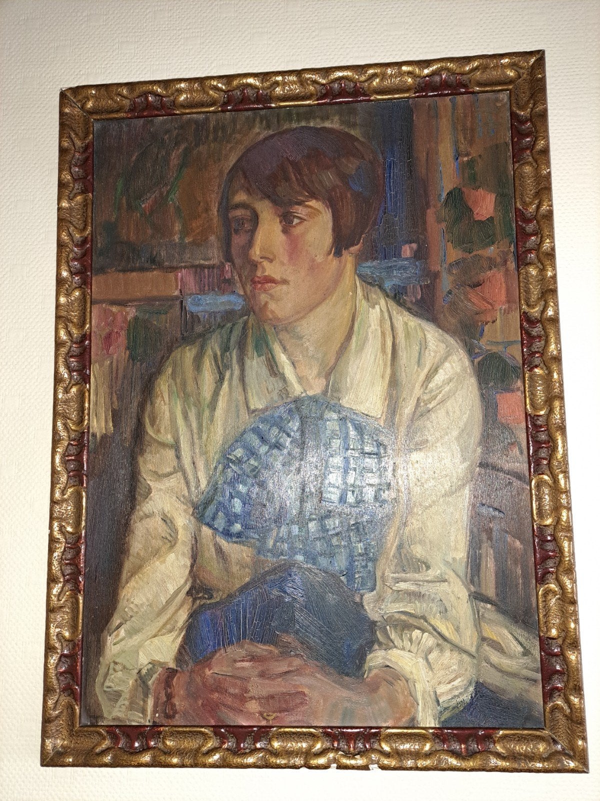 schilderij met dame..53cm breed en 75 h., Ophalen, Gesigneerd