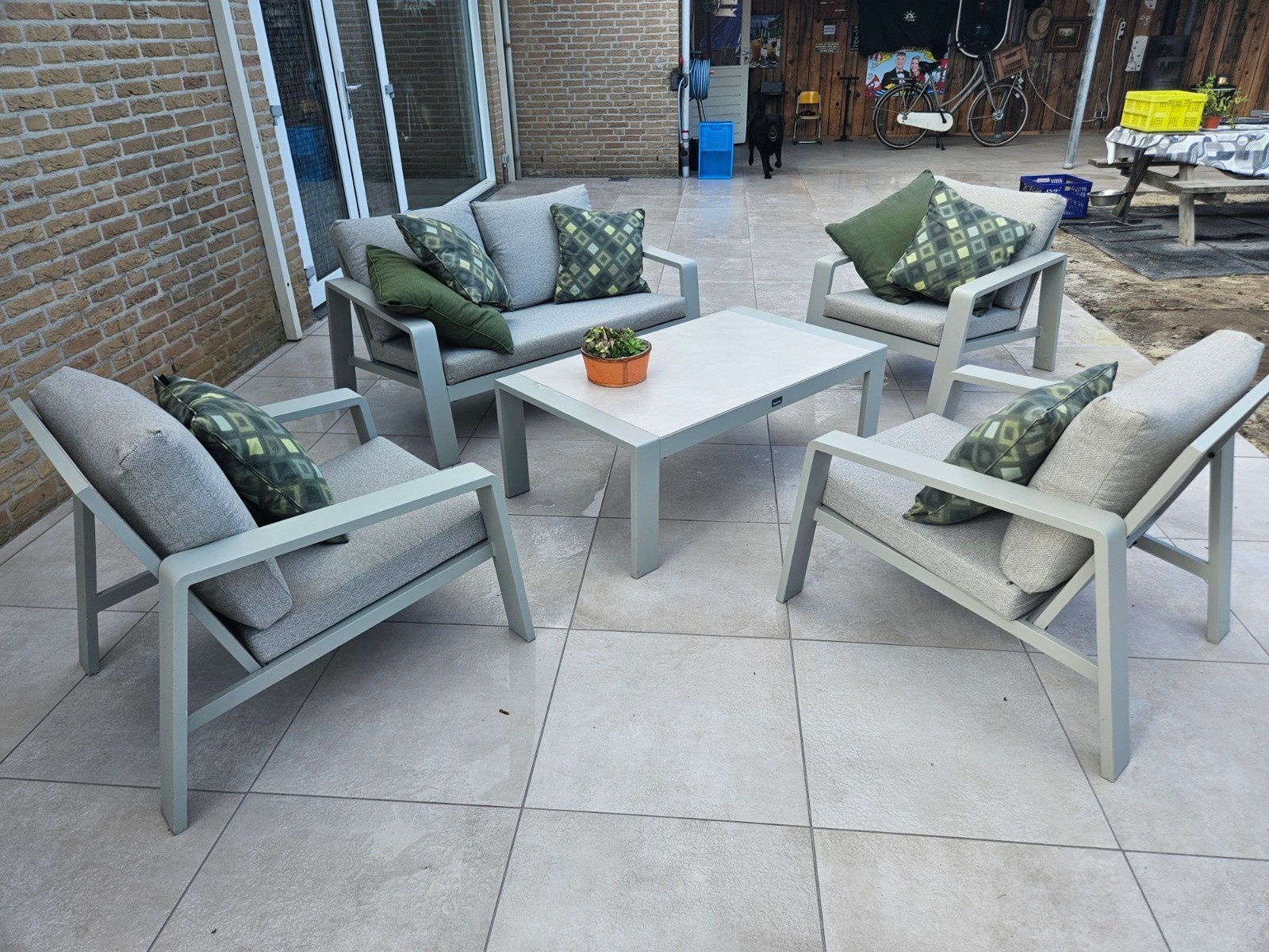 Lougeset taupe/beige, Tuin en Terras, Ophalen, 5 zitplaatsen, Gebruikt, Bank