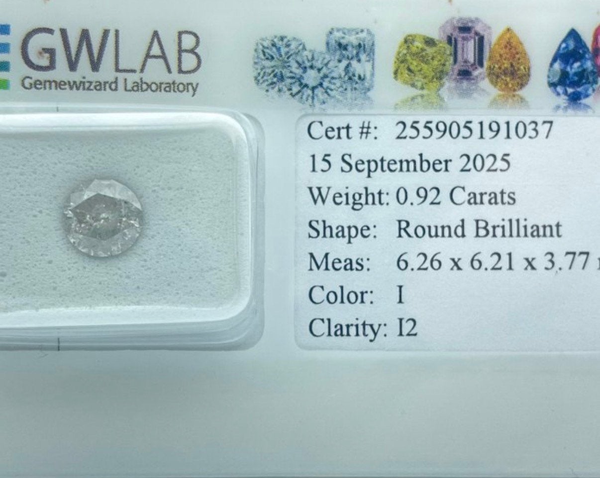 Natuurlijke diamant 0,92 ct I/I2 – GWLAB, Handtassen en Accessoires, Edelstenen, Ophalen of Verzenden, Nieuw