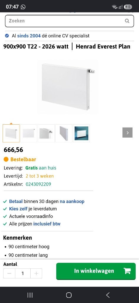Henrad vlakke Radiator 90x90x10.8, Doe-het-zelf en Bouw, Ophalen, Radiator, Zo goed als nieuw, 60 tot 150 cm
