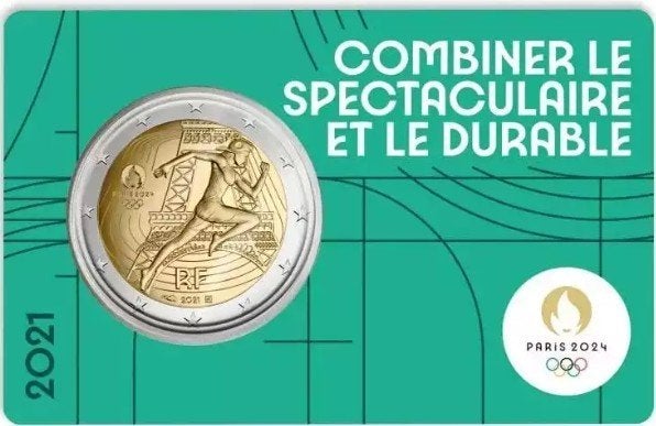 coincard 2 euros France Jeux Olympiques 2021 VERT, Timbres & Monnaies, Monnaies | Europe | Monnaies euro, Envoi, France, 2 euros