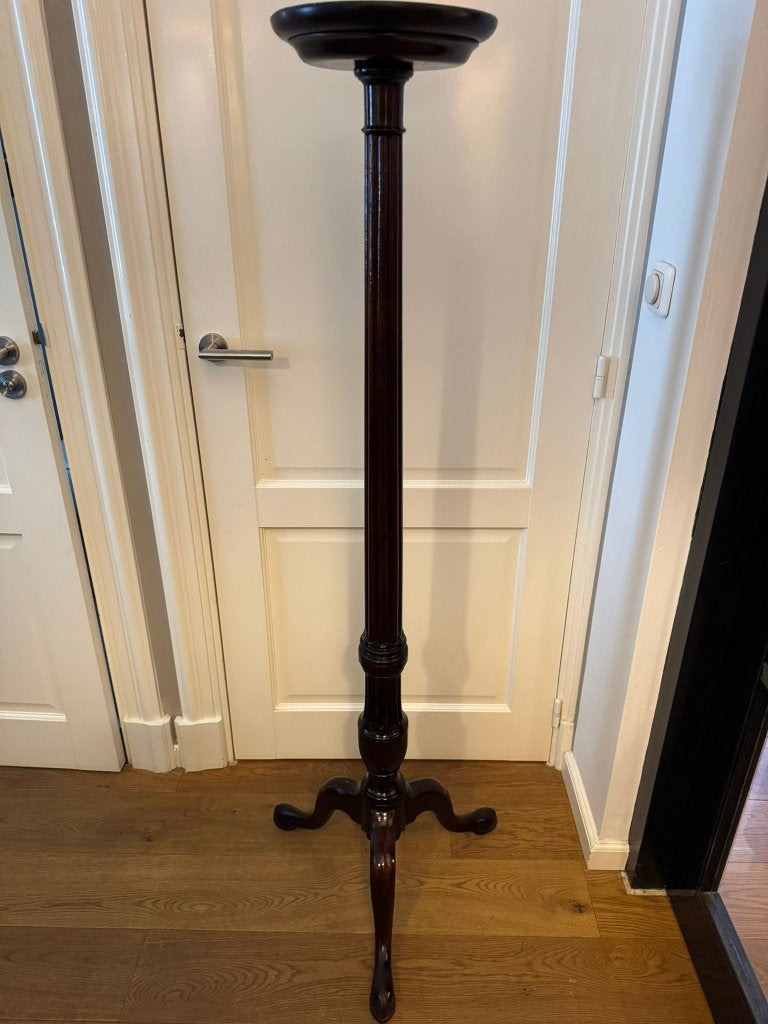Mooie MAHONIE zuil bloempot standaard 3-poot 150 hoog, Enlèvement, Comme neuf