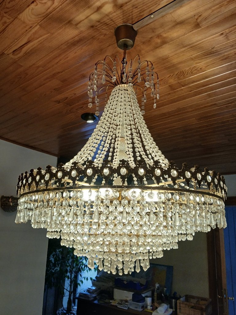 Lustre en cristal avec ses 2 appliques, Enlèvement, Utilisé