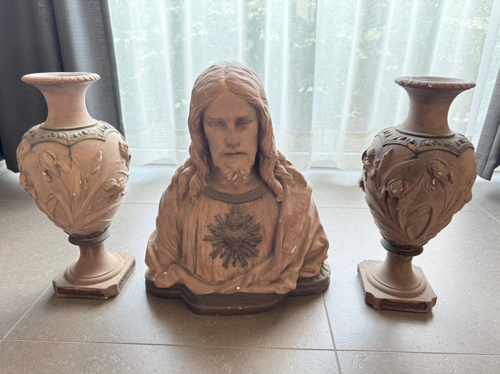 Buste van het Heilig Hart van Jezus van kunstenaar Fiorucci, Gips, Buste, Religion, Enlèvement