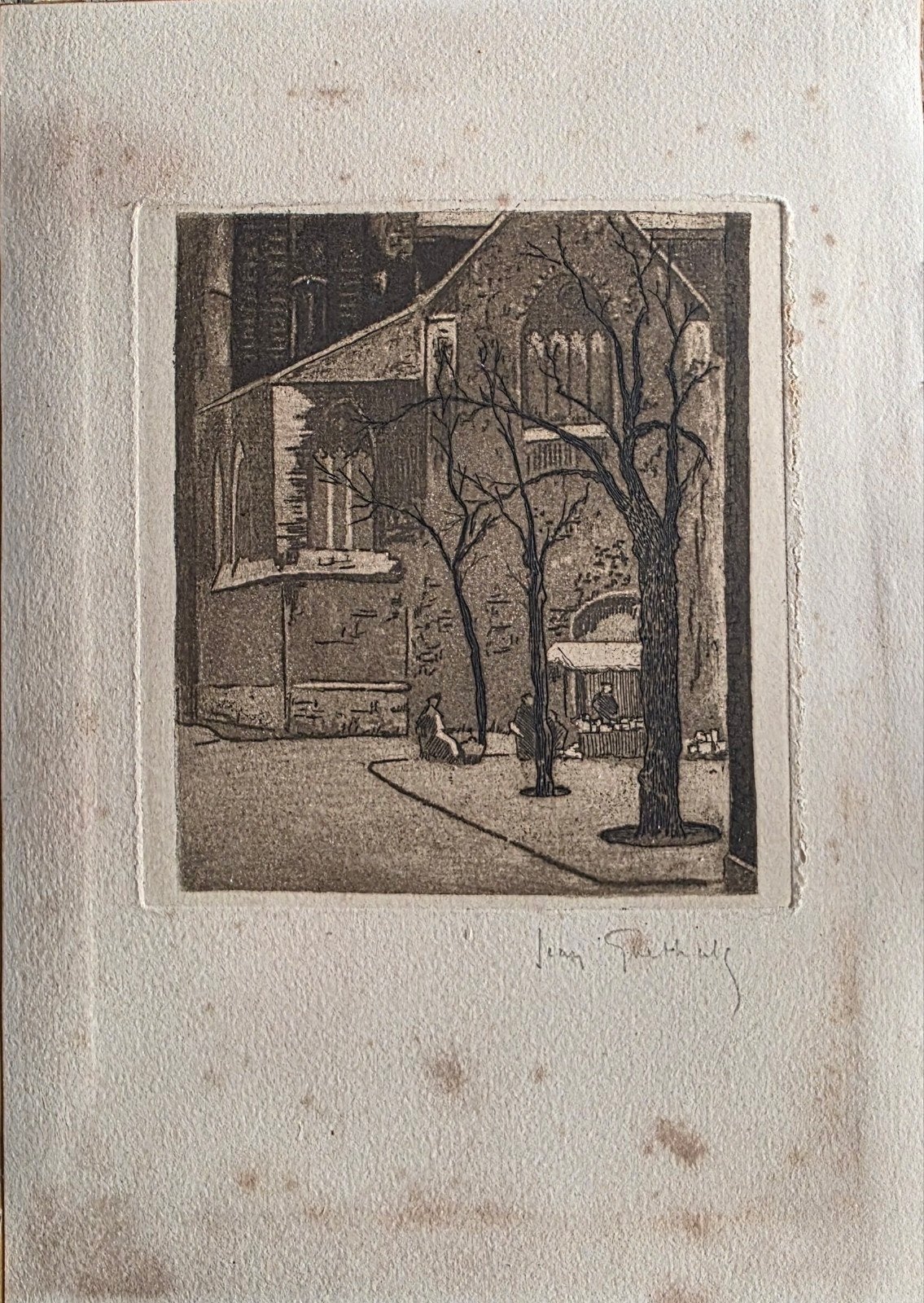 Ancienne gravure originale signée Jean Goethals, Enlèvement ou Envoi, Architecture, Gravure, Original