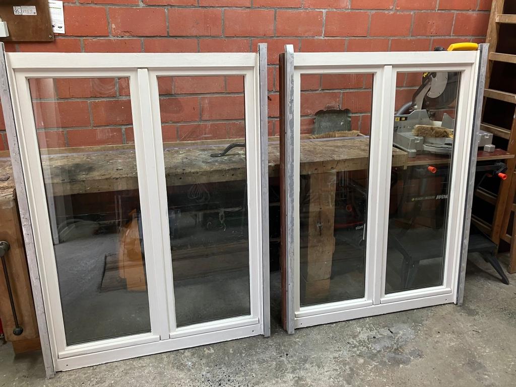 2 houten ramen te koop, Doe-het-zelf en Bouw, Glas en Ramen, Gebruikt, Gevelraam of Ruit, Dubbelglas, Ophalen