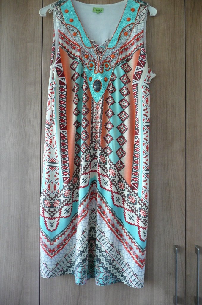 K-Design kleedje oranje turquoise (K791), Kleding | Dames, K-design, Maat 42/44 (L), Oranje, Ophalen of Verzenden