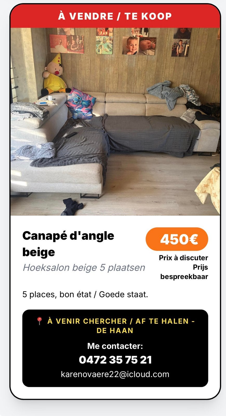 Canapé d angle lit, Ophalen, Zo goed als nieuw, Grijs, Overige maten