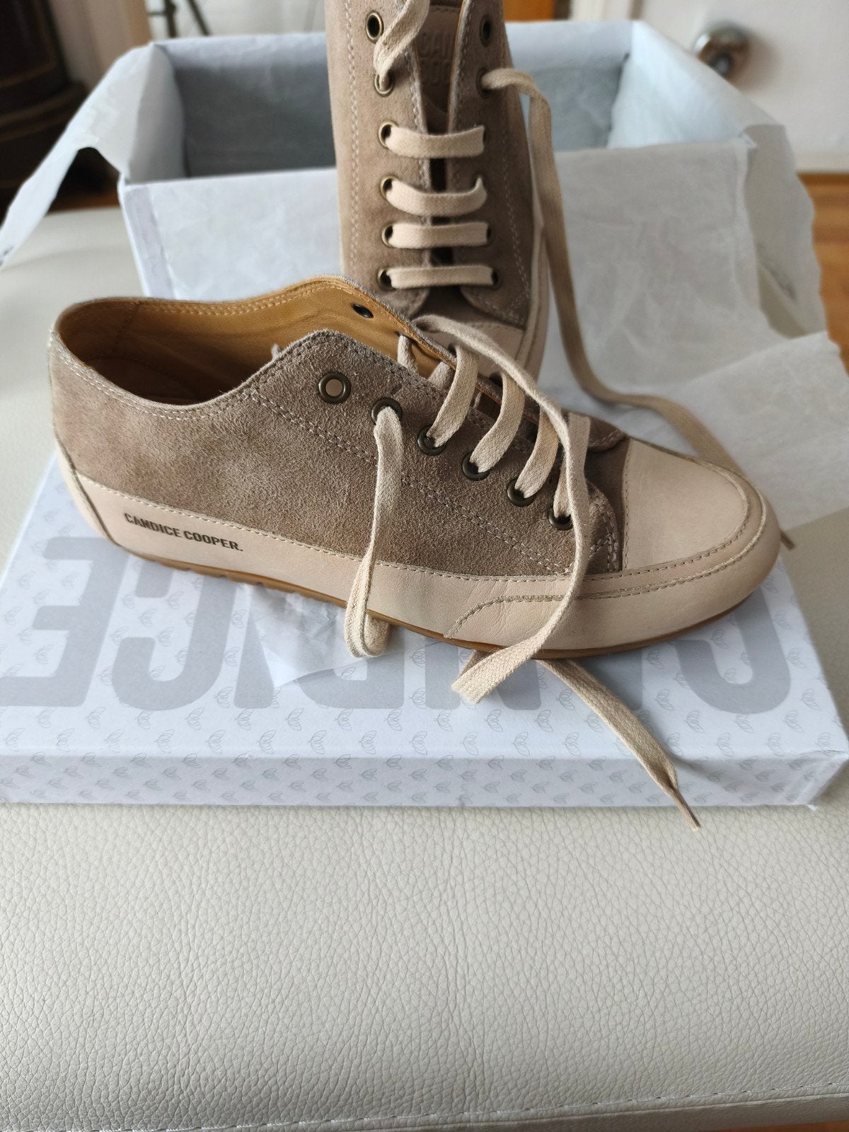Candice Cooper beige en bruine sneakers van leer en suède 37, Beige, Ophalen of Verzenden, Sneakers, Candice Cooper