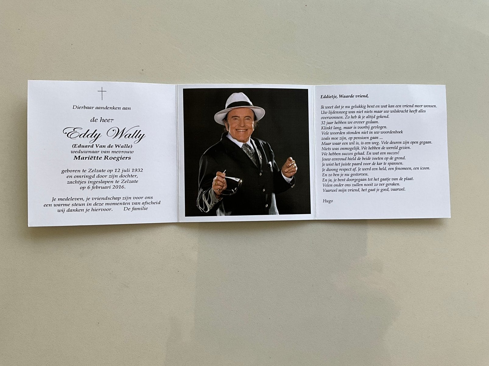 Uniek Rouwprentje Eddy Wally – Origineel Verzamelaarsitem, Collections, Images pieuses & Faire-part, Enlèvement ou Envoi