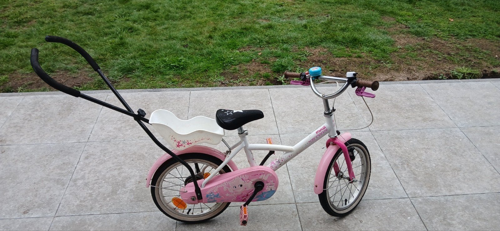 meisjesfietsje 16inch, Ophalen, Zijwieltjes, Velgrem, B-twin decathlon