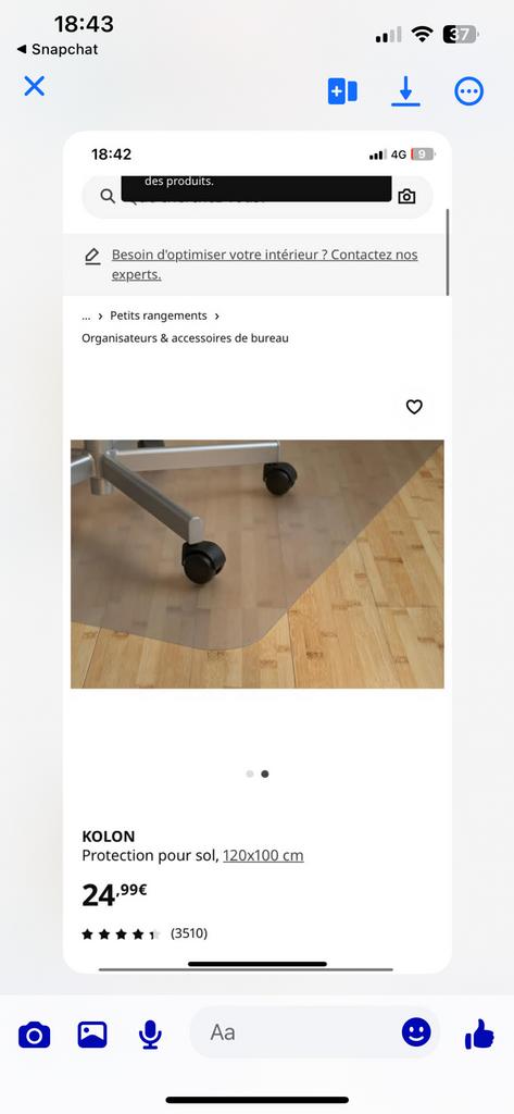 Protection de sol pour chaise de bureau, Enlèvement, Comme neuf, Autres couleurs, Chaise de bureau