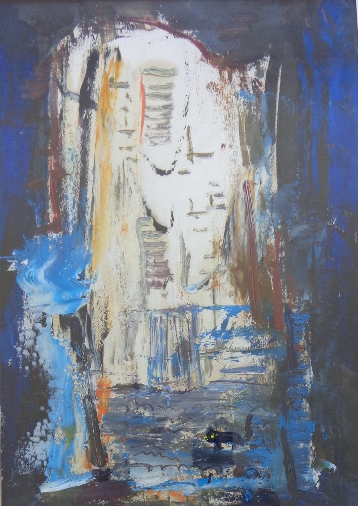JACK GODDERIS / STRAATZICHT KAT / OLIEVERF / 48x41cm / KADER, Enlèvement ou Envoi