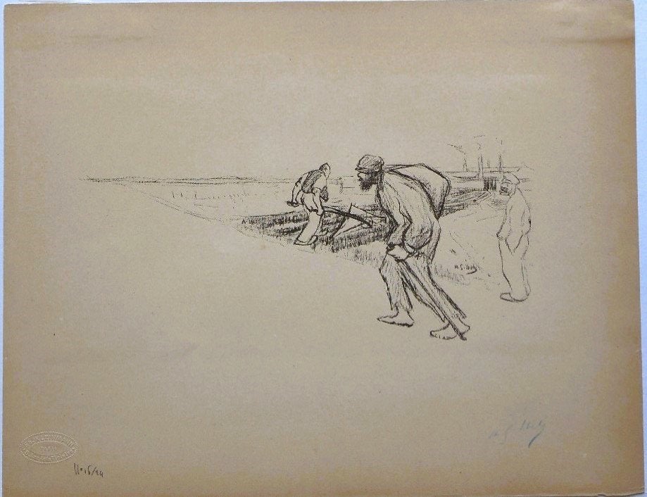 Henri-Gabriel Ibels litho "Havenwerkers" genummerd 16/24, Genummerd, Ophalen, Portret en Figuren, Lithografie