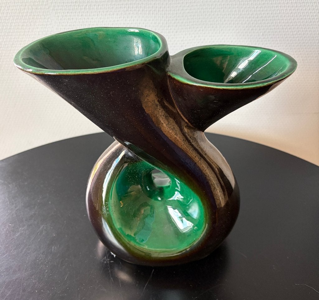 VALLAURIS • ANCIEN GRAND DOUBLE VASE • 1960 1950 Vintage Pop, Antiquités & Art, Antiquités | Céramique & Poterie, Enlèvement ou Envoi