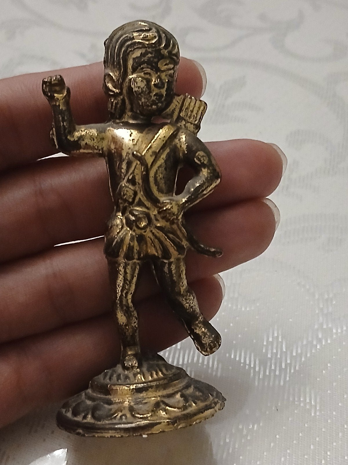 Statuette ancienne figurine en laiton / bronze - Archer, Bijoux, Sacs & Beauté, Enlèvement ou Envoi, 7 à 10 cm, Or, Comme neuf