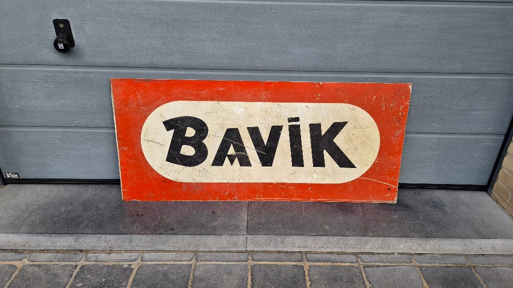 Dubbelzijdig vintage Bavik paneel, Ophalen, Gebruikt, Reclamebord, Plaat of Schild, Overige merken