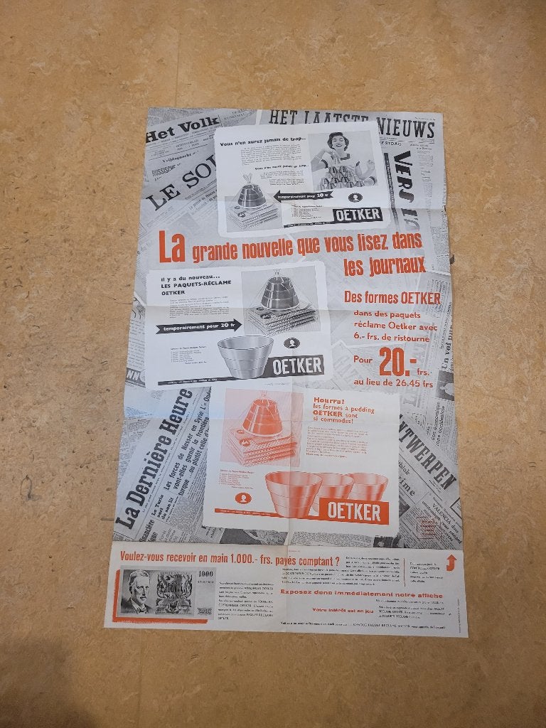Oude reclame van Delhaize Oetker, Verzamelen, Ophalen of Verzenden, Gebruikt, Reclamebord