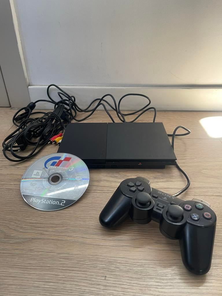 Playstation 2 Slim + Gran Turismo 3, Games en Spelcomputers, Met games, Zwart, Ophalen of Verzenden, Zo goed als nieuw