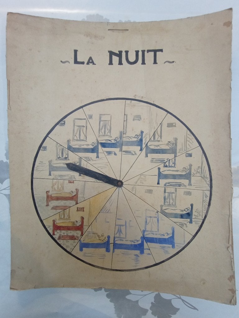 Aquarelle ancienne -La Nuit- cadran horloge 56x44cm,B4, Enlèvement ou Envoi, Dessin, Aquarelle, Fait main