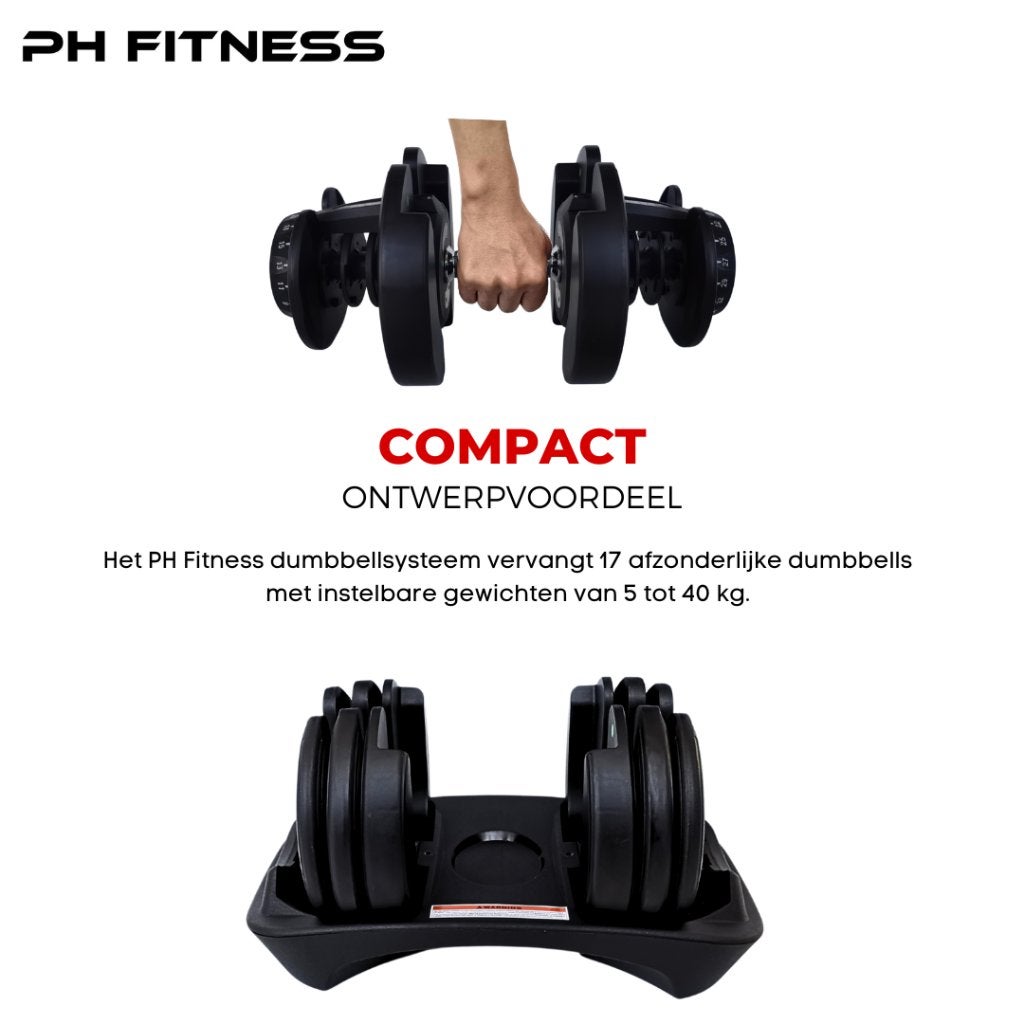 REFURBISHED DEAL PH Fitness - 2x 40KG Verstelbare Dumbbells, Ophalen of Verzenden, Nieuw, Dumbbell