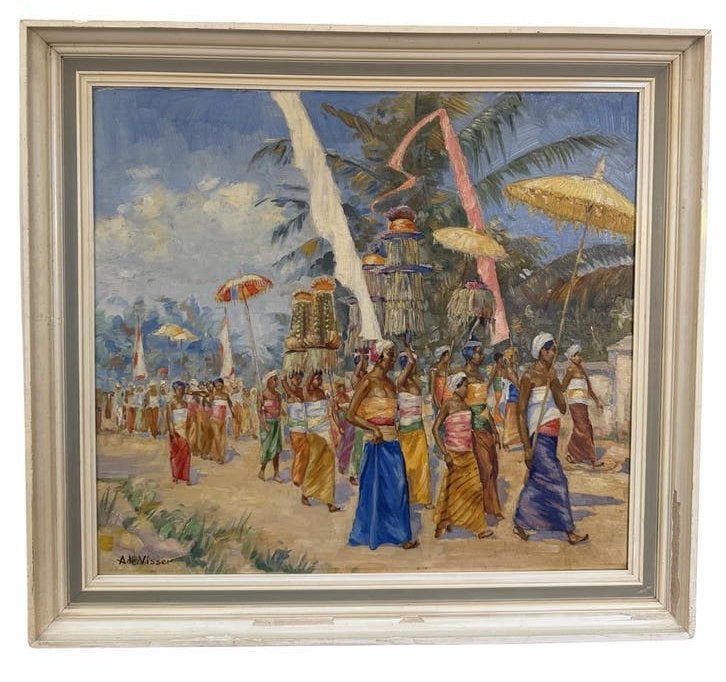 Adriaan “Adri” Visser (1887-1969) - Feestelijke optocht, Antiek en Kunst, Ophalen of Verzenden, Gesigneerd, Olieverf