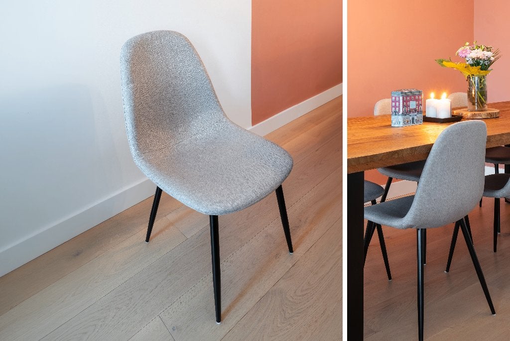 Eetkamerstoelen Juntoo (6 st.) Grijs/Ecru, Maison & Meubles, Chaises, Comme neuf, Cinq, Six Chaises ou plus, Métal, Tissus, Gris