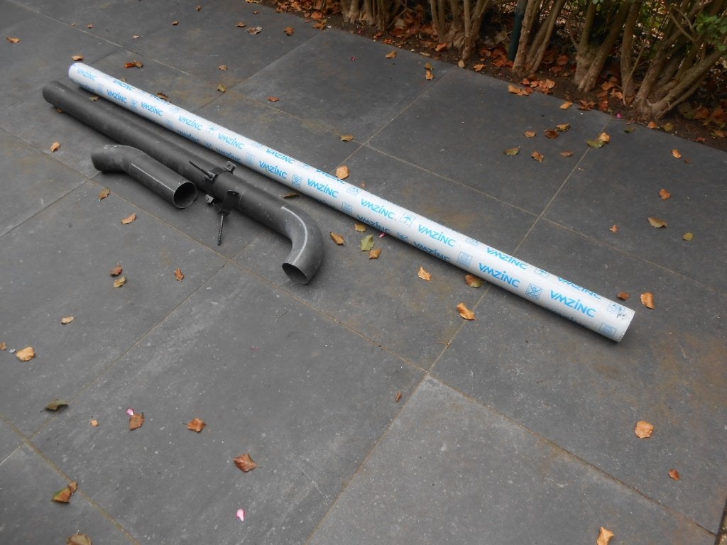 zinken buis nieuw - bochten en beugels Ø 8cm, Ophalen, Bochten, 2 tot 4 meter, 60 tot 80 mm