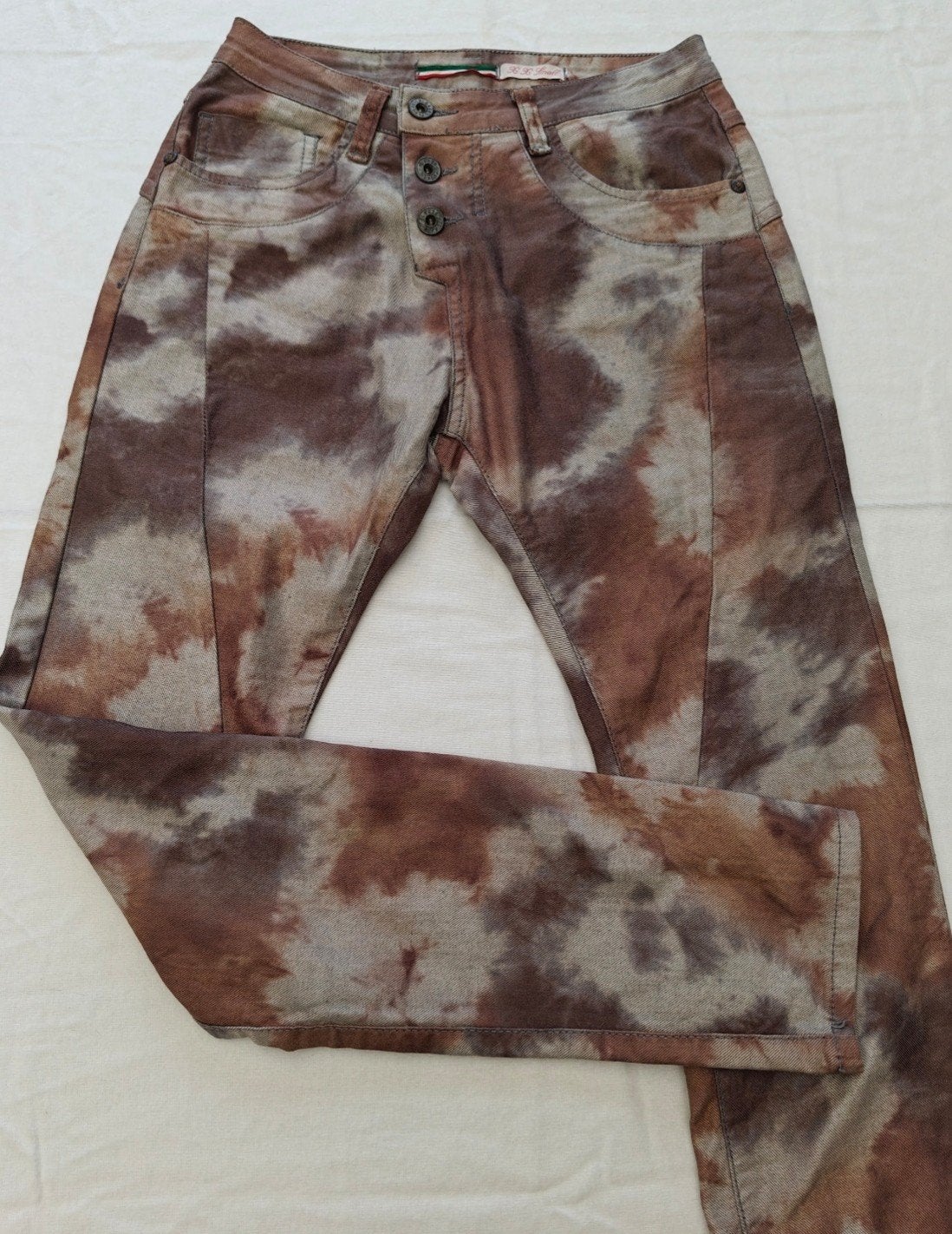 Pantalon PLEASE camouflage marron / beige – Made in Italy –, Kleding | Dames, Spijkerbroeken en Jeans, Ophalen of Verzenden