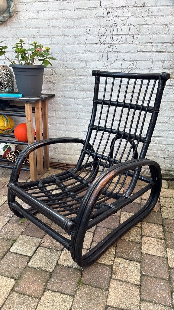 Rotan tuinstoel, zwart/ vintage, Ophalen, Gebruikt, Rotan