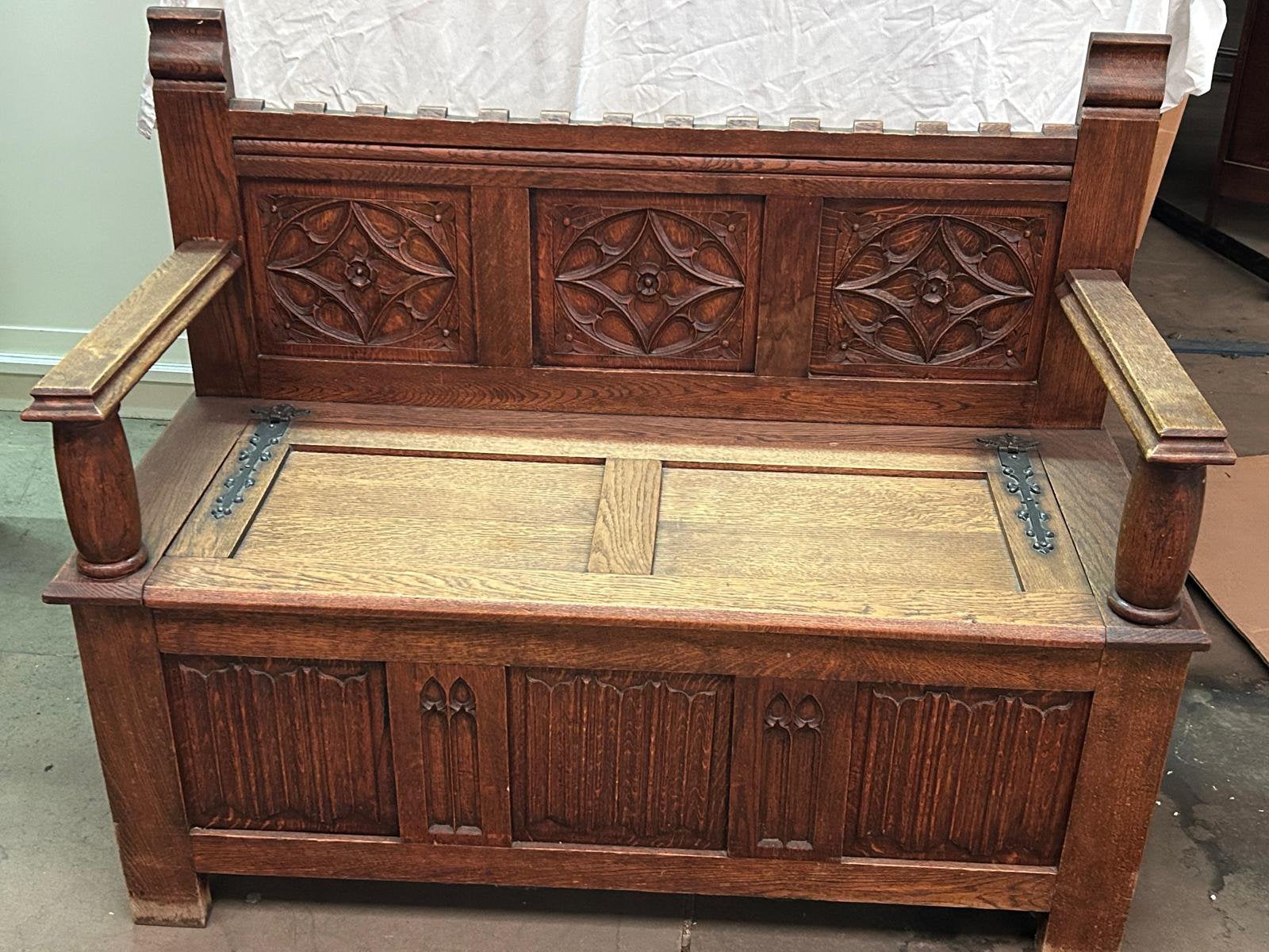 Antieke/vintage houten halbank met opbergruimte, Antiek en Kunst, Ophalen