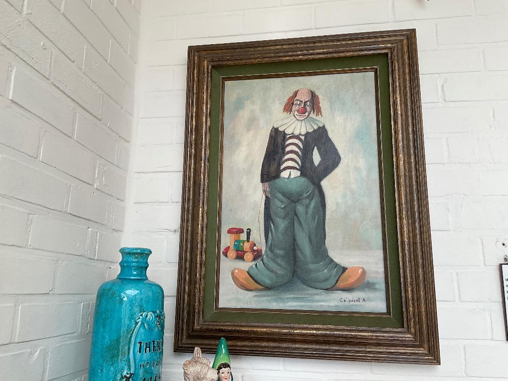 Groot schilderij Clown met treintje, Ophalen