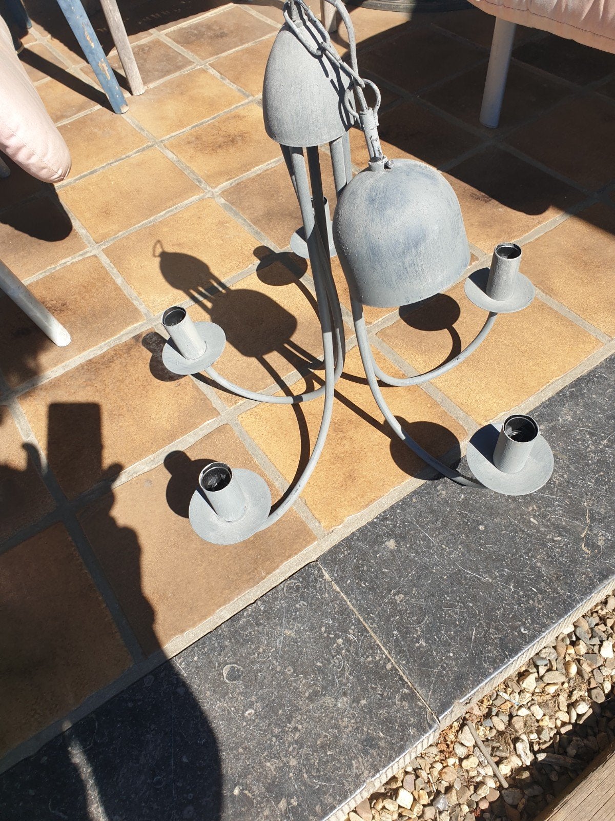 5 armige luster ,grijs, Huis en Inrichting, Lampen | Kroonluchters, Ophalen of Verzenden