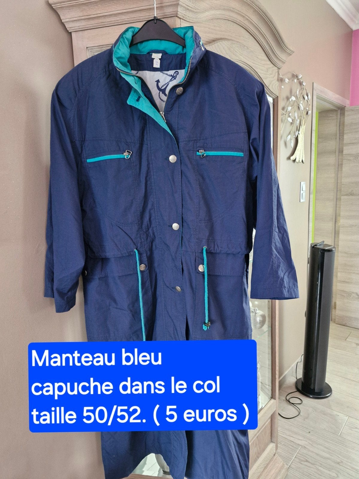 Manteau bleu & vert a capuche ( dans le col ) T 50/52, Vêtements | Femmes, Enlèvement ou Envoi, Bleu