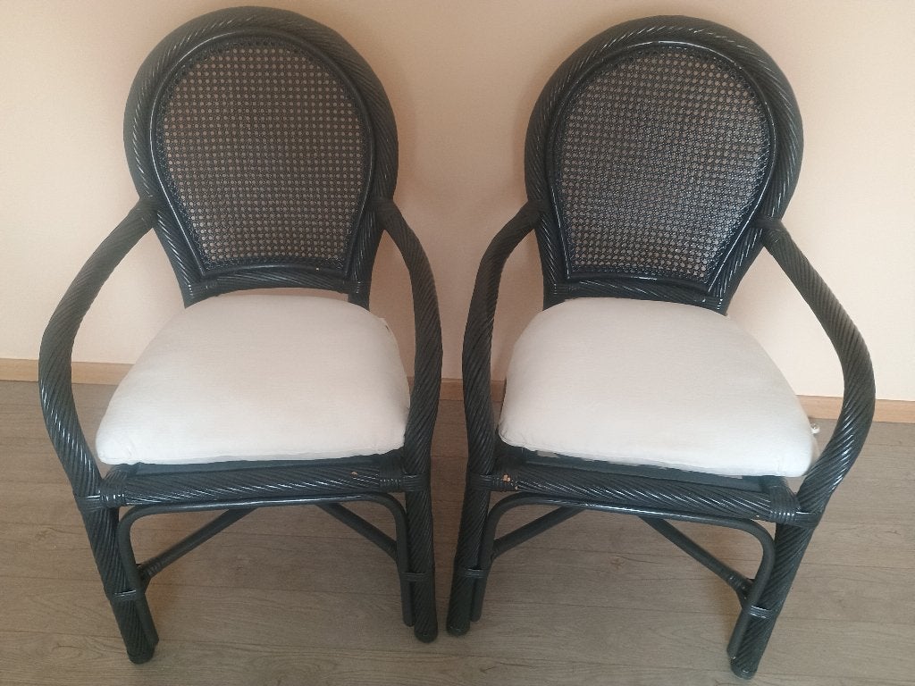 2 stevige zwarte rotan stoelen, Moins de 75 cm, Osier ou Rotin, Vintage, Comme neuf